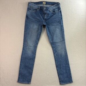 J Crew 250 Skinny Jeans Men 35x32 Blue Stretch Whiskered Faded Casual Slim Taper
